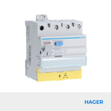 Interrupteur Différentiel 3P+N 63A 30mA Type AC HAGER Réf. CDC863F