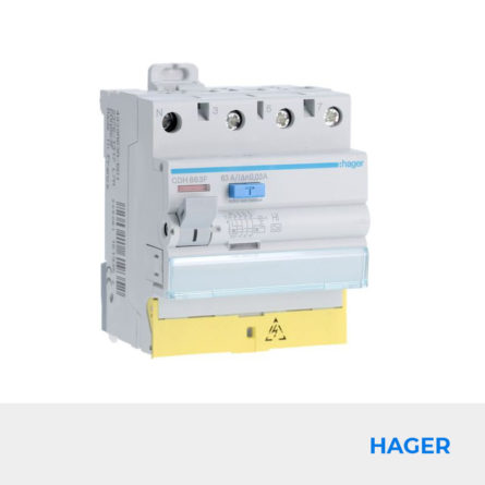 Interrupteur Différentiel 3P+N 63A 30mA Type HI HAGER Réf. CDH863F