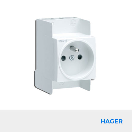 HAGER - 230V - Prise modulaire 2P+T - 16A - 230V - connexion auto. SanVis Hager Réf. SNS216