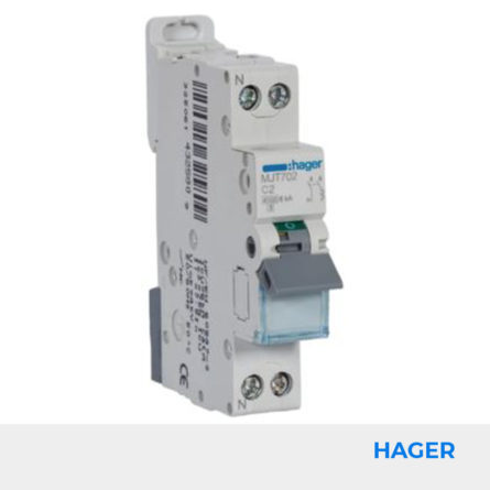 DISJONCTEUR 2A HAGER – 1P+N – 4.5-6KA – COURBE C – RÉF. MJT702